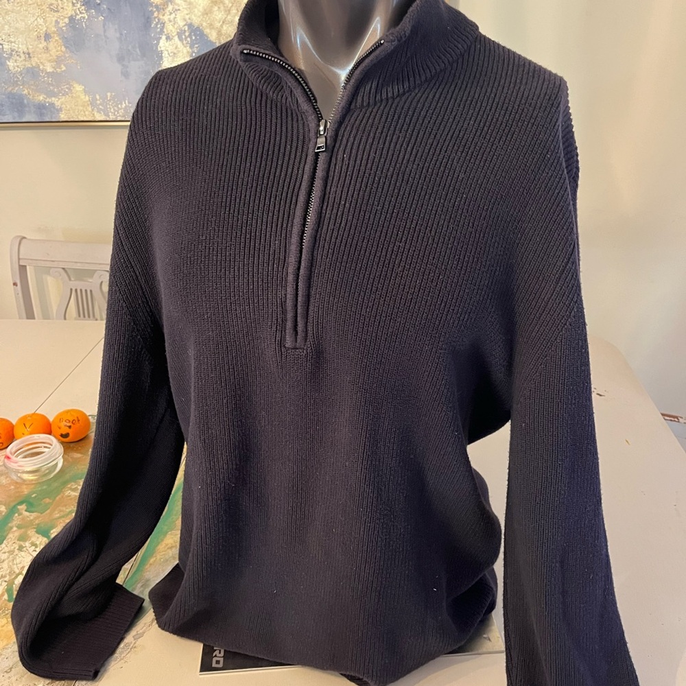 Calvin Klein Men's black cotton  Zip-Up Sweater